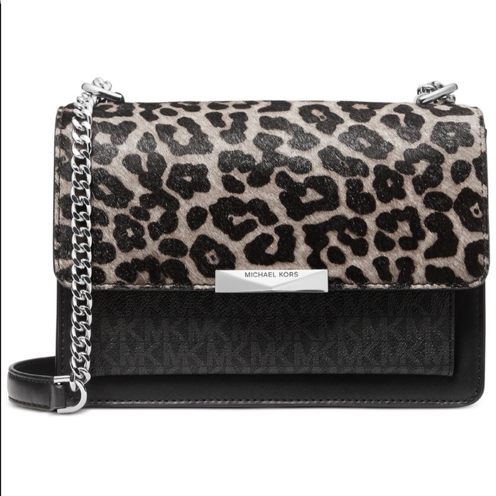 Michael Kors Signature Leopard Jade Gusset Shoulder Bag NWT